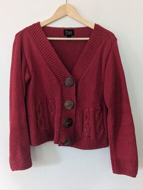 Pure Handknit Women's Red Button-Up Knit Cardigan